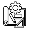 A black icon depicting design