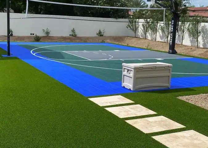 A tennis court with artificial turf installed