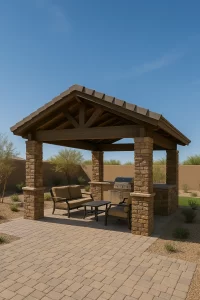 Best Shade Structures for Arizona Backyards A ramada installed in an Arizona backyard