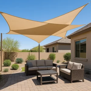 Best Shade Structures for Arizona Backyards A sail shade over a patio in Phoenix Arizona